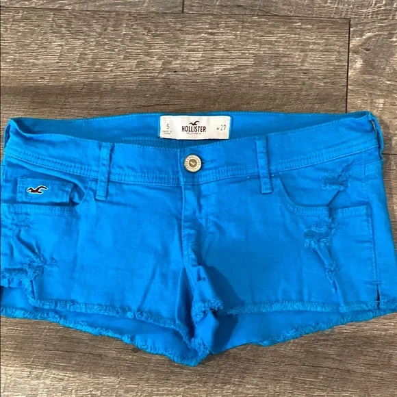 Hollister Women's Bright Blue Denim Micro distressed Shorts NWOT - Picture 2 of 10